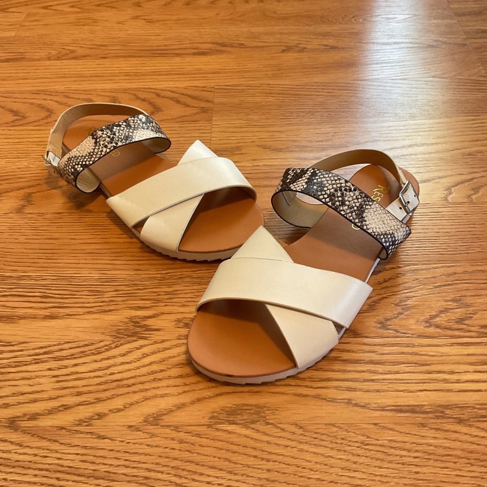 Women's White and Snake Print Sandals